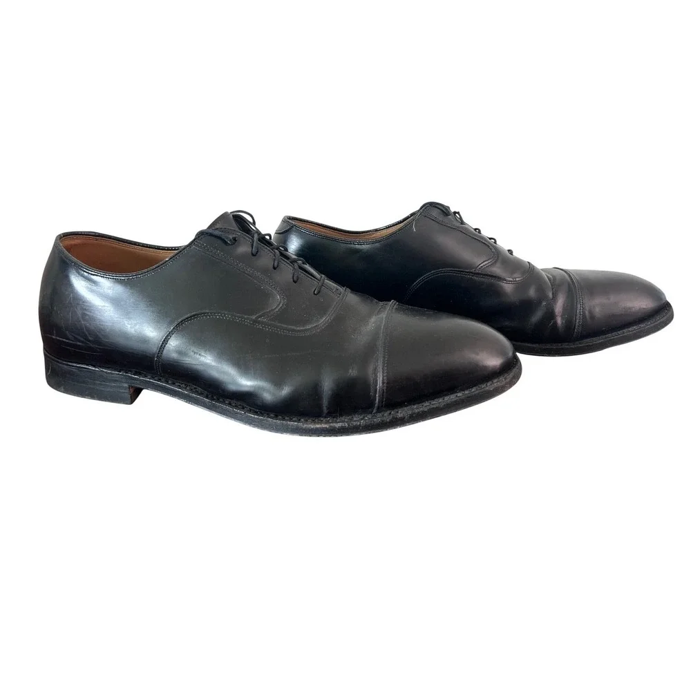 Johnston‎ & Murphy Limited Mens 10.5 D Black Leather Cap Toe Oxford Shoes Italy